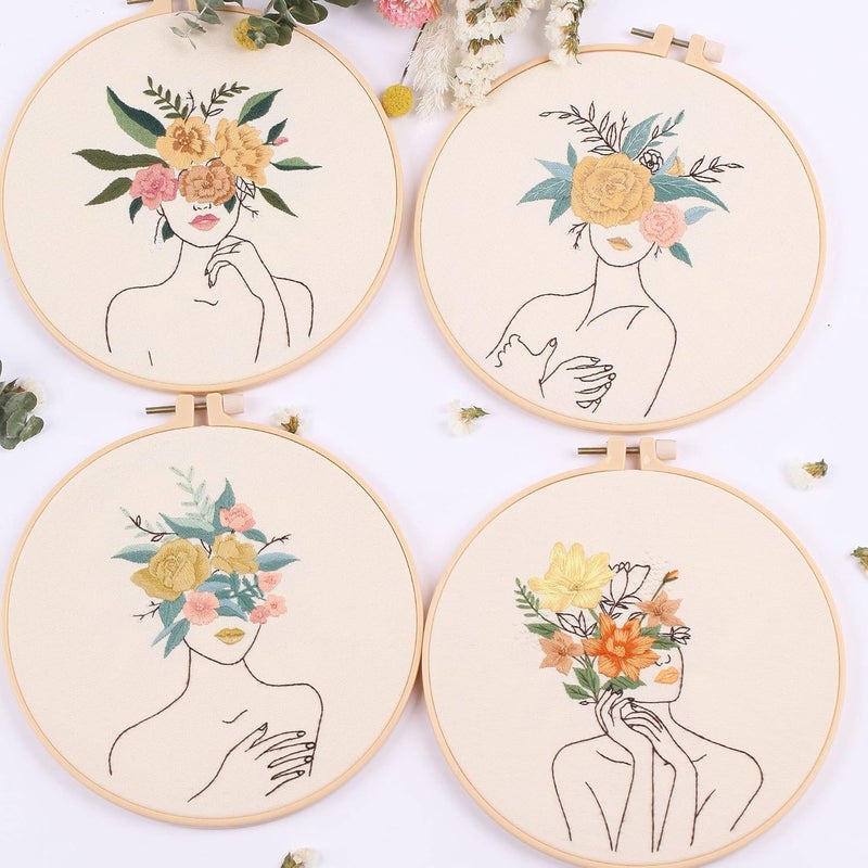 REEWISLY 4 pcs of Embroidery Starter kit with Patterns and Instructions, DIY Adult Beginner Cross Stitch Kits, Including 2 Plastic Embroidery Rings, 1 Pair of Scissors, Colored Threads and Needles - Image 4
